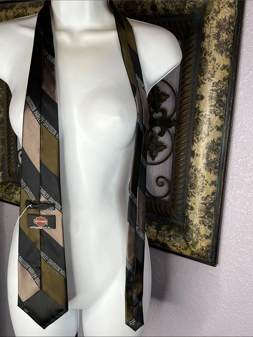 VTG Ralph Marlin Harley Davidson Logo Graphics Striped Tie